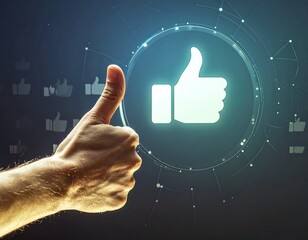 Hand giving a like, digital interface