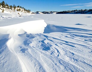 Winter landscape with wind-sculpted snow