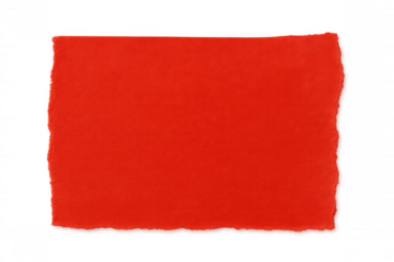 Jagged-edged red paper strip ripping diagonally, revealing textured surface against transparent background