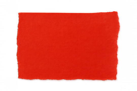 Jagged-edged red paper strip ripping diagonally, revealing textured surface against transparent background