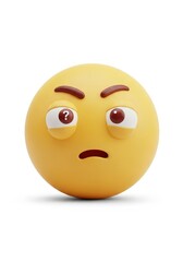 Fototapeta premium A 3D-rendered yellow sphere with raised eyebrows and a questioning look. The eye on the left features a question mark. A humorous and puzzled expression