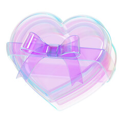 Iridescent heart box png, 3D Valentine's gift, transparent background