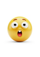 A surprised, yellow spherical emoji with wide eyes and an open mouth, displaying shock and amazement. Rendered on white background