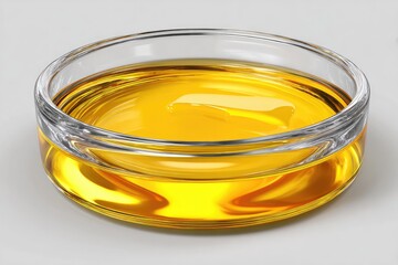 Clear glass bowl filled with yellow liquid, a small piece of butter submerged