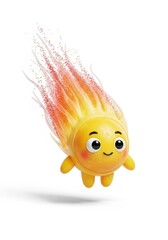 A whimsical, stylized representation of a sun-like creature, radiating energy. Rendered in bright, cheerful colors, it appears to be moving forward