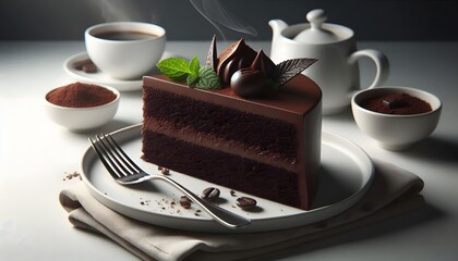 Decadent Layered Chocolate Cake Slice with Ganache Glaze and Truffle Topping Served as a Luxury Dessert Treat