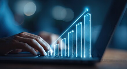 Person working on laptop with glowing graph