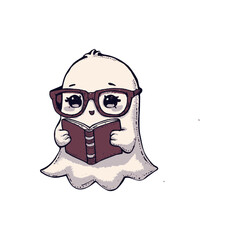 Adorable Spectacled Ghost Reading a Book Illustration.