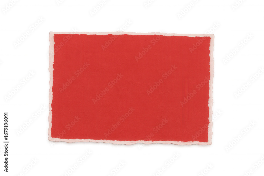 Poster red torn paper rectangle floating against transparent backdrop, creating empty space for graphic des