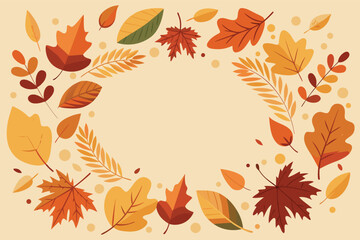 Decorative Autumn Leaves Border with Warm Seasonal Colors and Natural Motifs