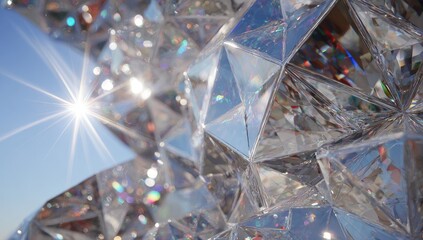 Close-up of multifaceted, clear crystals
