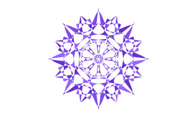 Purple sacred geometry mandala with twelve-petaled floral center and layered starburst triangles, intricate circular ornamental design for tattoo, yoga, meditation, wellness, textiles, and decor 