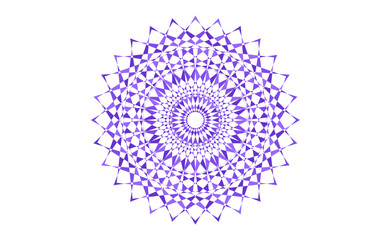 Purple hypnotic mandala with concentric layers of triangles and diamonds in circular symmetry, kaleidoscopic geometric radial design for tattoo, yoga, meditation, spiritual art, and digital decor 