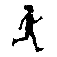 Running girl side view silhouette - vector illustration