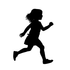 Running girl side view silhouette - vector illustration