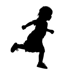 Running girl side view silhouette - vector illustration