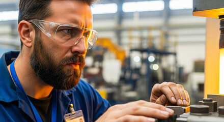 Precision Manufacturing: Focused Worker in Protective Gear