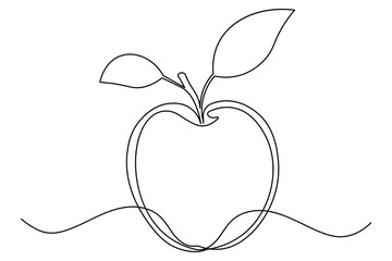 Apple contour sketch continuous line minimalist artwork outline fruit illustration