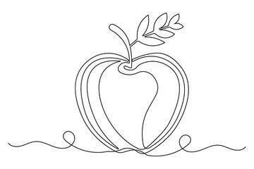 Apple fruit contour minimal continuous line simple drawing isolated illustration