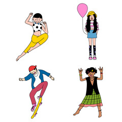 Colorful and fun youth day stickers set