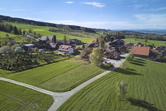 View of the village, behind the Lindenberg, Geltwil, Freiamt, Canton, Aargau, Switzerland