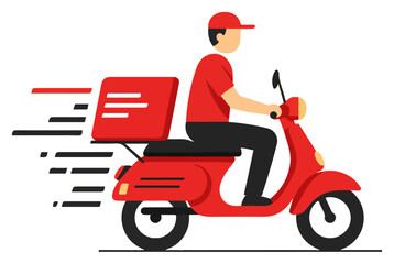Delivery person on a red scooter delivering food, fast and efficient service.