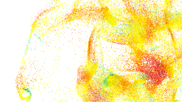 Vibrant yellow, orange, and red particles dispersed on white. Perfect for presentations or website backgrounds.