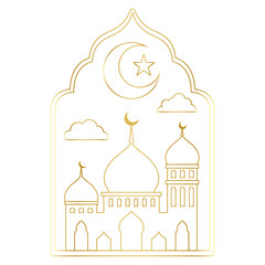 Png Ramadan sticker line art, luxurious color mosque design, transparent background