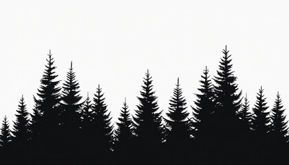 Obraz premium Black Silhouette of Evergreen Trees Against White Background
