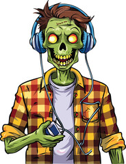 Hipster Zombie Listening to Music