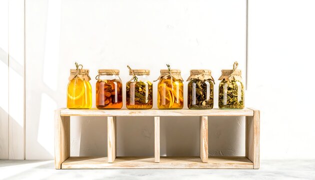 Infused fruit & herb jars on shelf