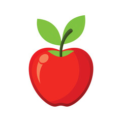 Red Apple with Two Green Leaves on White Background
