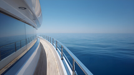 Fototapeta premium Luxury yacht sailing on calm blue sea under clear sky