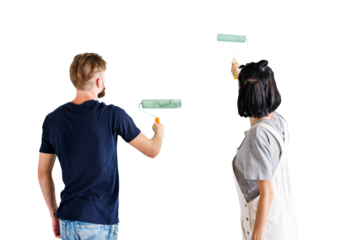 Couple painting wall png sticker, transparent background