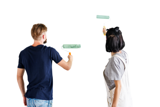 Couple painting wall png sticker, transparent background