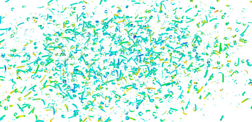 Bright teal and yellow confetti falling on white. Perfect for party invitations, celebrations, and festive designs.