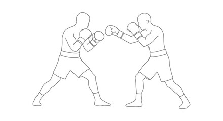 Fototapeta premium Line Art Boxing Match Two Boxers Facing Off in a Ring