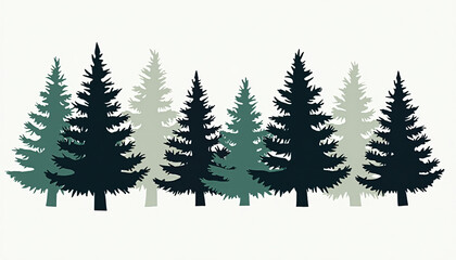 Fototapeta premium Row of Evergreen Trees in Varying Green Tones