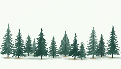 Obraz premium Row of Evergreen Trees Watercolor Illustration