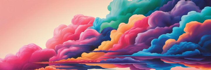 Fototapeta premium Vibrant abstract cloudscape painting featuring vivid colors and reflection in water