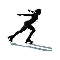 Figure Skating Silhouette Illustration with Dynamic Pose and Shadow on White Background