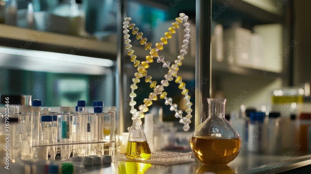 Aufkleber exploring the scientific dna model display in a research lab innovative visualization laboratory env