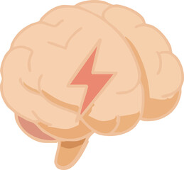 This illustration depicts a stylized human brain with a red lightning bolt symbol in the center, representing energy, mental activity, or neurological conditions.