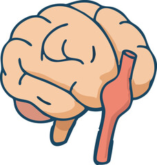 This is a flat vector illustration of a human brain with a highlighted red bulging blood vessel on the right side, representing a brain aneurysm.