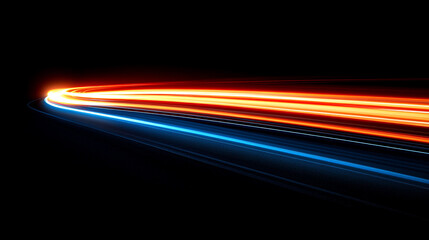 A digital abstract illustration with blurred orange and blue light trails crossing diagonally, suggesting speed and motion