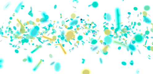 Bright teal and gold confetti falling on white. Perfect for party invitations, celebrations, and festive designs.