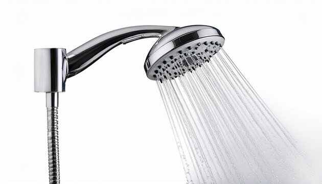 modern chrome shower head side view isolate on transparency background