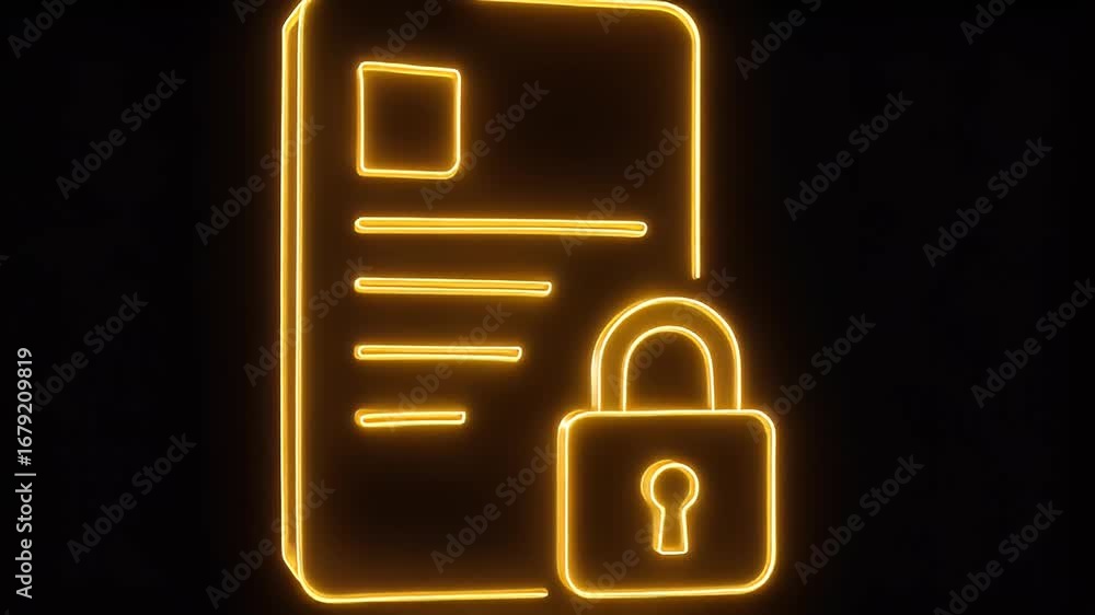 Poster protected document: a glowing illustration of a document secured by a padlock against a black backgr
