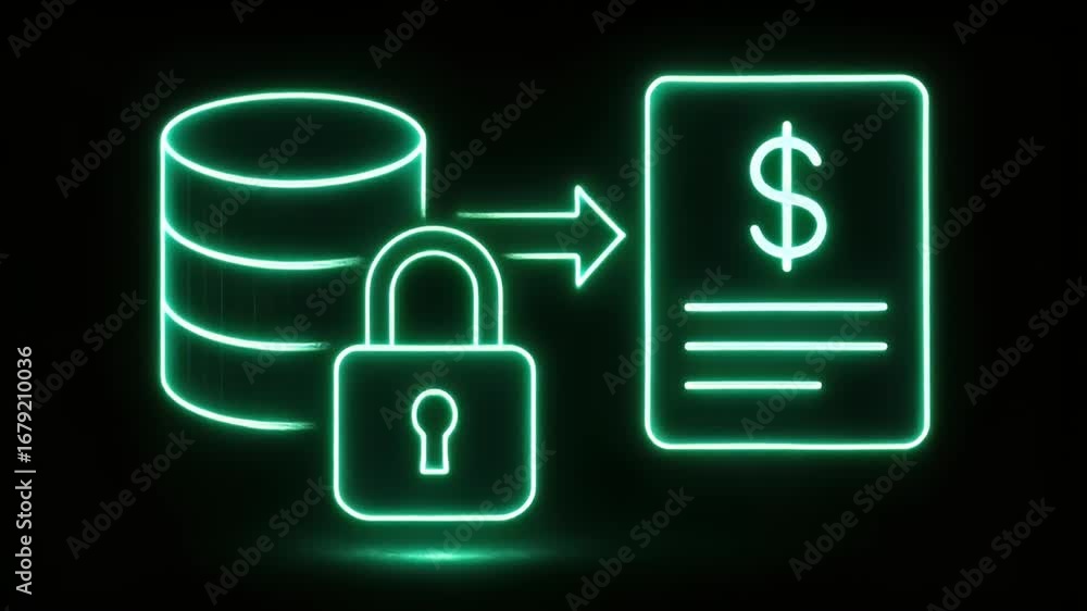 Poster secured financial transactions: a neon representation, symbolizing the protection and integrity of s