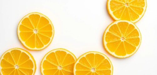 Obraz premium Sliced lemons, vibrant yellow, juicy segments on white background , lemons, closeup